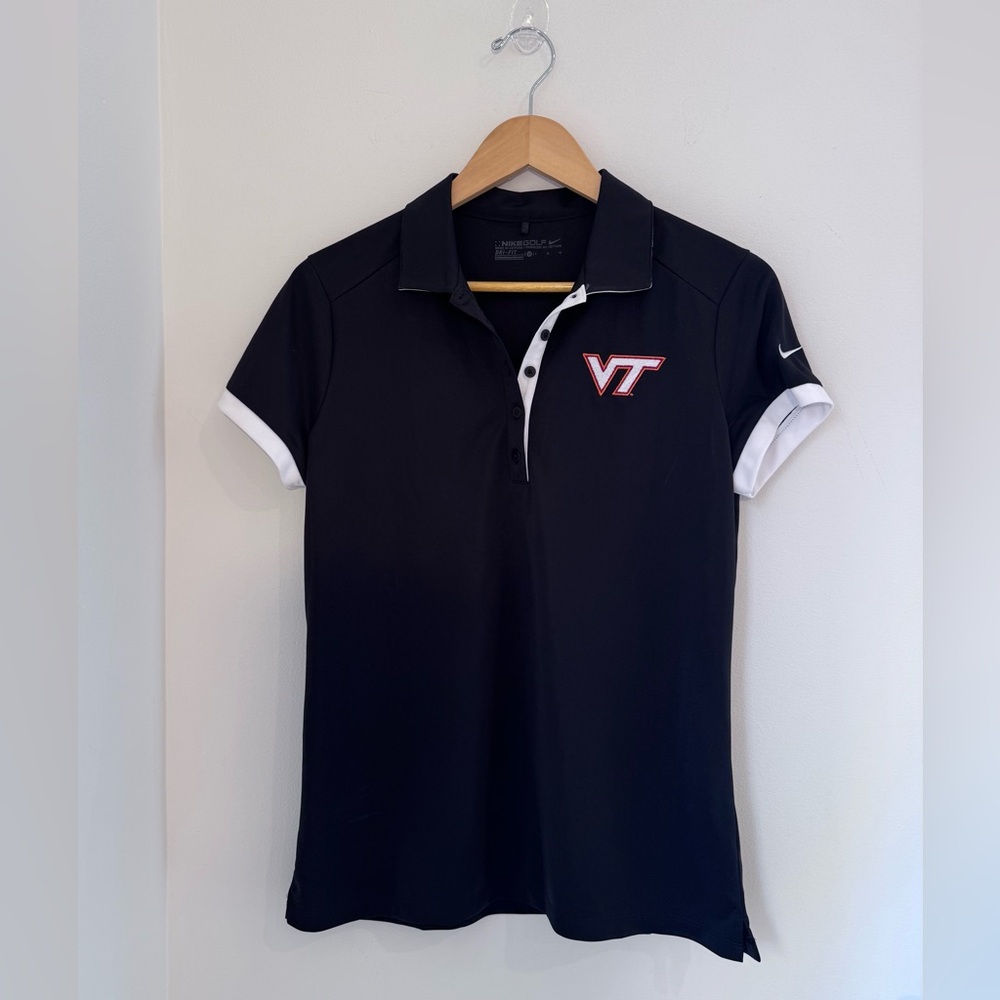 NIKE Womens Virginia Tech Golf Polo Black Hokies Orange Preppy Fitted Blouse LRG